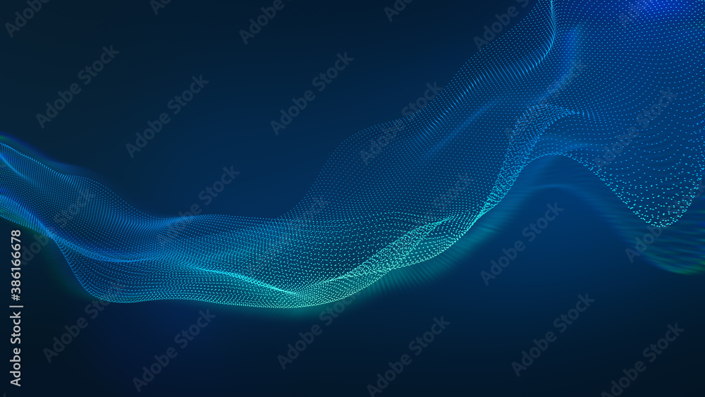 Poster tech blue background abstract wave of fluid particles. matrix connection concept business.