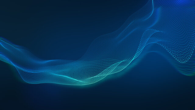 Tech blue background Abstract wave of fluid particles. matrix connection concept business. © ImagesRouges