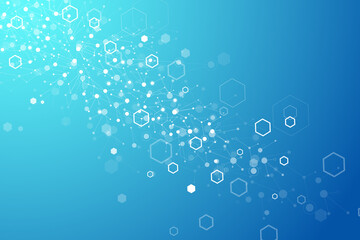 Scientific molecule background DNA double helix illustration with shallow depth of field. Mysterious wallpaper or banner with a DNA molecules. Genetics information illustration