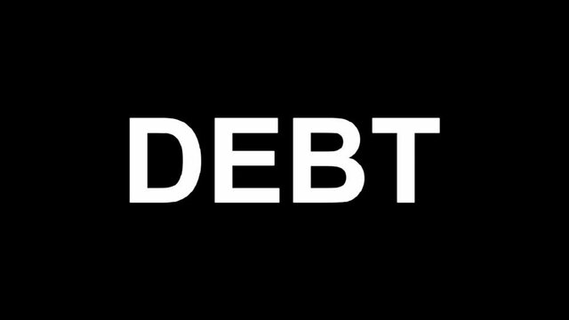 The word debt crumbles into small particles and disappears as a symbol of getting rid of debt
