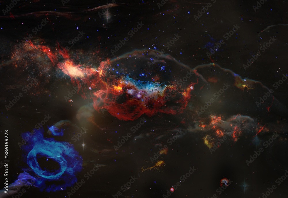 Poster nebula over colorful stars and cloud fields in outer space. abstract space wallpaper. elements of th