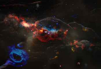 Nebula over colorful stars and cloud fields in outer space. Abstract space wallpaper. Elements of this image furnished by NASA.