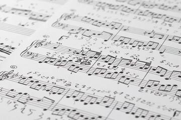 music notes background. Music sheet background, side view