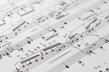 music notes background. Music sheet background, side view