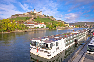 Main river cruise ship in town of Wurzburg view