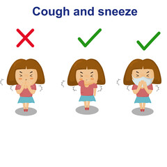 student show how to cough and sneeze for safe from coronavirus.vector illustration