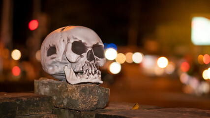 Halloween decoration skull with blurred background