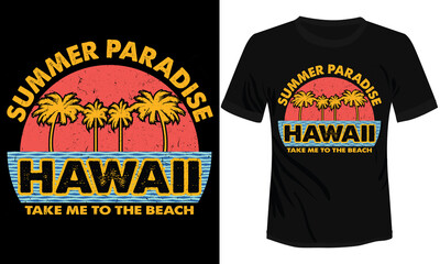 tropical beach with palm trees vector modern t-shirt illustration design, Hawaii beach summer paradise t-shirt design 