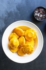 squash or little pumpkins in marinade vegetable snack salad meal ingredient on the table tasty serving size portion top view copy space for text food background rustic keto or paleo diet