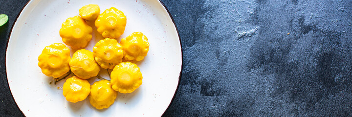 squash or little pumpkins in marinade vegetable snack salad meal ingredient on the table tasty serving size portion top view copy space for text food background rustic keto or paleo diet