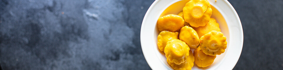 squash or little pumpkins in marinade vegetable snack salad meal ingredient on the table tasty serving size portion top view copy space for text food background rustic keto or paleo diet