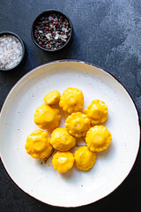 squash or little pumpkins in marinade vegetable snack salad meal ingredient on the table tasty serving size portion top view copy space for text food background rustic keto or paleo diet