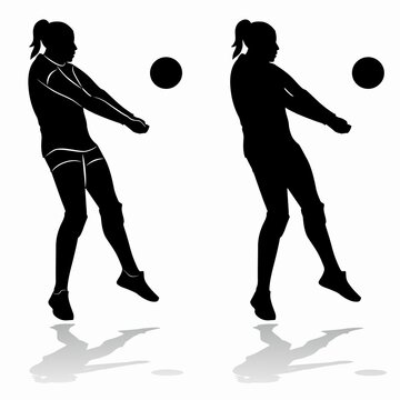 silhouette of a volleyball player , vector drawing