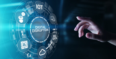 Digital Disruption. Disruptive business ideas. IOT, network, smart city, big data, cloud,...
