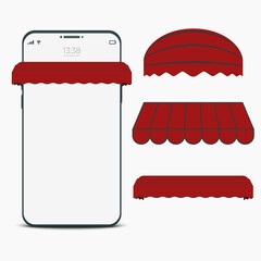 Mobile mockup template with roof set. Online shopping with mobile application technology.