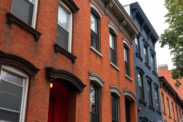 Row of Colorful Old Brick Residential Buildings in Williamsburg Brooklyn