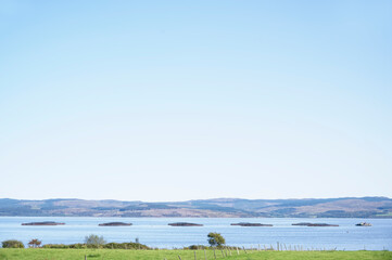 Fish farm salmon round nets in natural environment Loch Awe Arygll and Bute Scotland