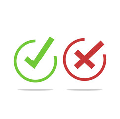 Yes and No or Right and Wrong or Approved and Declined Icons with Check Mark and X Signs in Green and Red circle