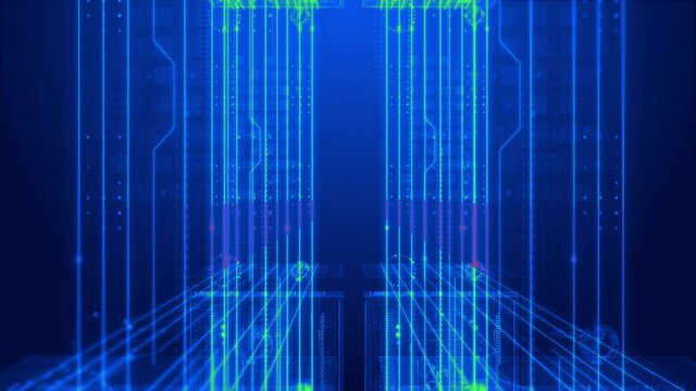 Digital server room data center. Technology base abstract. Computer networks. Digital storage and cloud. network connections. Virtual reality. Internet background Tilt 4K