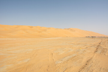 The view of the Moreeb Dune or Tal Moreeb sand dune located in proximity of Liwa Oasis at the Empty Quarter desert in the United Arab Emirates.
