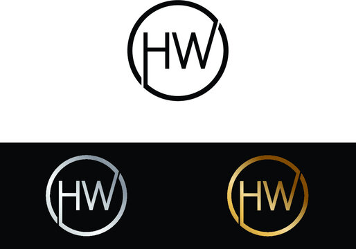 HW Circular Letter Logo with Circle Design and Black red gold color