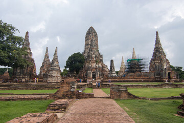 Fototapeta na wymiar Wat Chaiwatthanaram is a Buddhist temple in the city of Ayutthaya Historical Park, is a landmark of Thailand History and is a tourist attraction