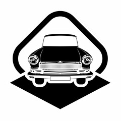 Logo with illustration of retro car and frame