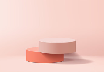 Cylinder abstract minimal scene with geometric platform. Summer background vector 3d rendering with podium. stand to show cosmetic products. Stage Showcase on pedestal modern 3d studio pink pastel