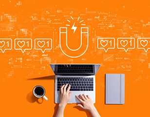 Get more likes concept with person using a laptop computer