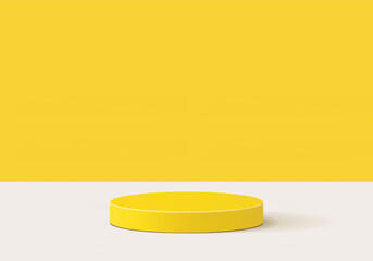 podium background abstract minimal scene with yellow geometric platform. Summer background vector 3d rendering with podium. stand to show products. Stage Showcase on pedestal modern 3d yellow studio