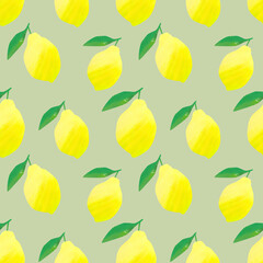 Lemons seamless pattern. Gouache illustration. Use for printing, wrapping paper, wallpaper, textiles. Stylish bright design.