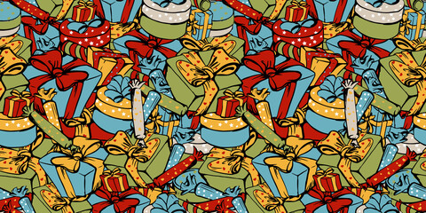 seamless vector pattern with boxes of gifts with ribbons