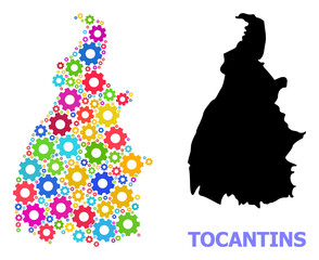 Fototapeta na wymiar Vector mosaic map of Tocantins State organized for engineering. Mosaic map of Tocantins State is composed of scattered bright wheels. Engineering components in bright colors.