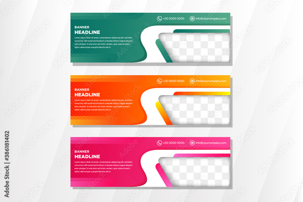 Poster gradient color design template use horizontal layout . transparency line pattern and space for photo