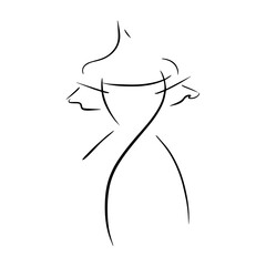 Female silhouette in a dress. Fashion and beauty. Abstract minimalistic sketch in black lines. Great for postcards, textiles, logo, badge, avatar.
- 386183242