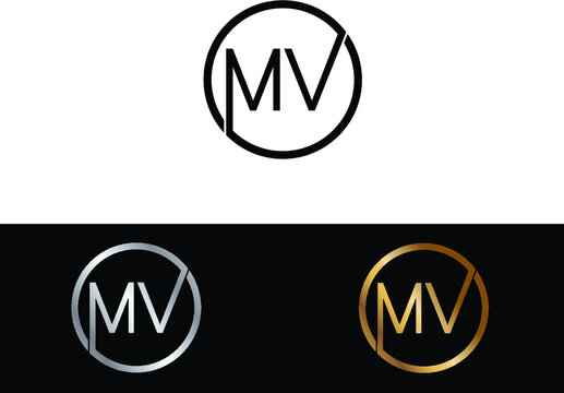 MV Circular Letter Logo with Circle Design and Black red gold color