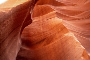 Layers of red sandstone in Antelope Canyon, incredible winding lines created by nature