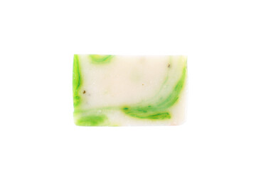 Handmade soap with aromatic herbs isolated on white. Body wash product with organic ingredients