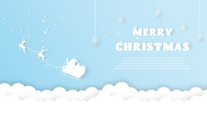 Christmas decoration greeting card template with santa claus riding sled.