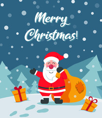 Fototapeta na wymiar Merry Christmas greeting card with Santa Claus Vector image