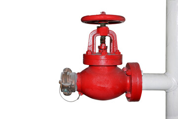 Red Globe valve, Valve hydrant isolated on white background with clipping paths.