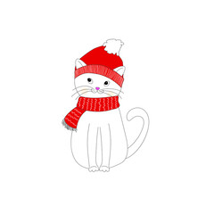 Merry Christmas. Cat on an isolated white background. Cute cat with deer horns. The cat in the sweater.