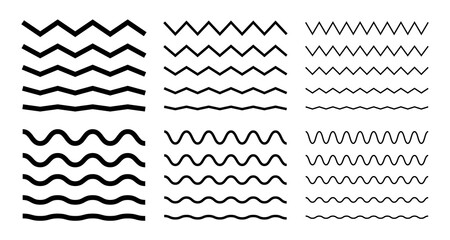 Wavy line set. Linear zigzags. Horizontal lines.