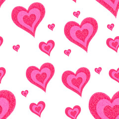 seamless pattern with pink hearts, isolated print of hearts