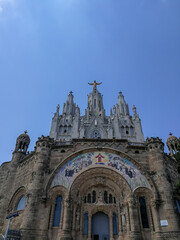 Fototapeta na wymiar View of cathedral in Barcelona Spain Europe with blue sky backdrop 