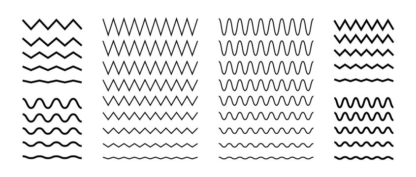 Set of wavy line. Linear zigzags. Horizontal lines.