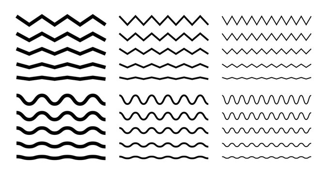 Wavy line set. Linear zigzags. Horizontal lines.
