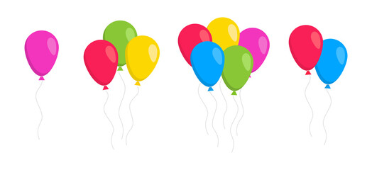 Set of colored balloons in a flat style. Cartoon balloons for birthday and party. Vector