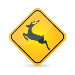 Yellow deer crossing sign isolated on white background. Traffic symbol modern simple vector icon. Eps10 vector illustration.