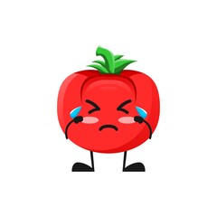 vector illustration of cute tomato mascot or character cry pose. cute tomato Concept White Isolated. Flat Cartoon Style Suitable for Landing Page, Banner, Flyer, Sticker.